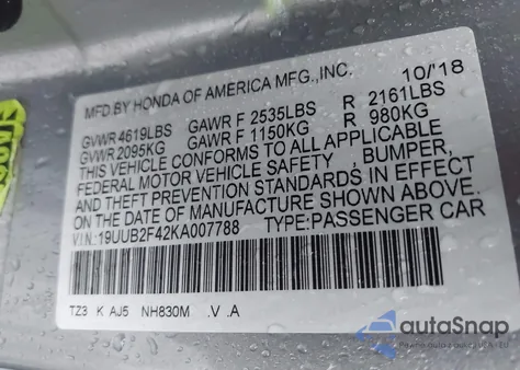 2019 Acura Tlx Tech Pkg из США, поврежденный, VIN 19UUB2F42KA007788